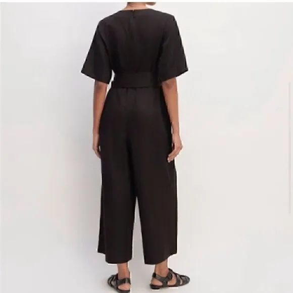NEW Everlane The Linen Cross Front Jumpsuit Black 6 - Picture 4 of 5